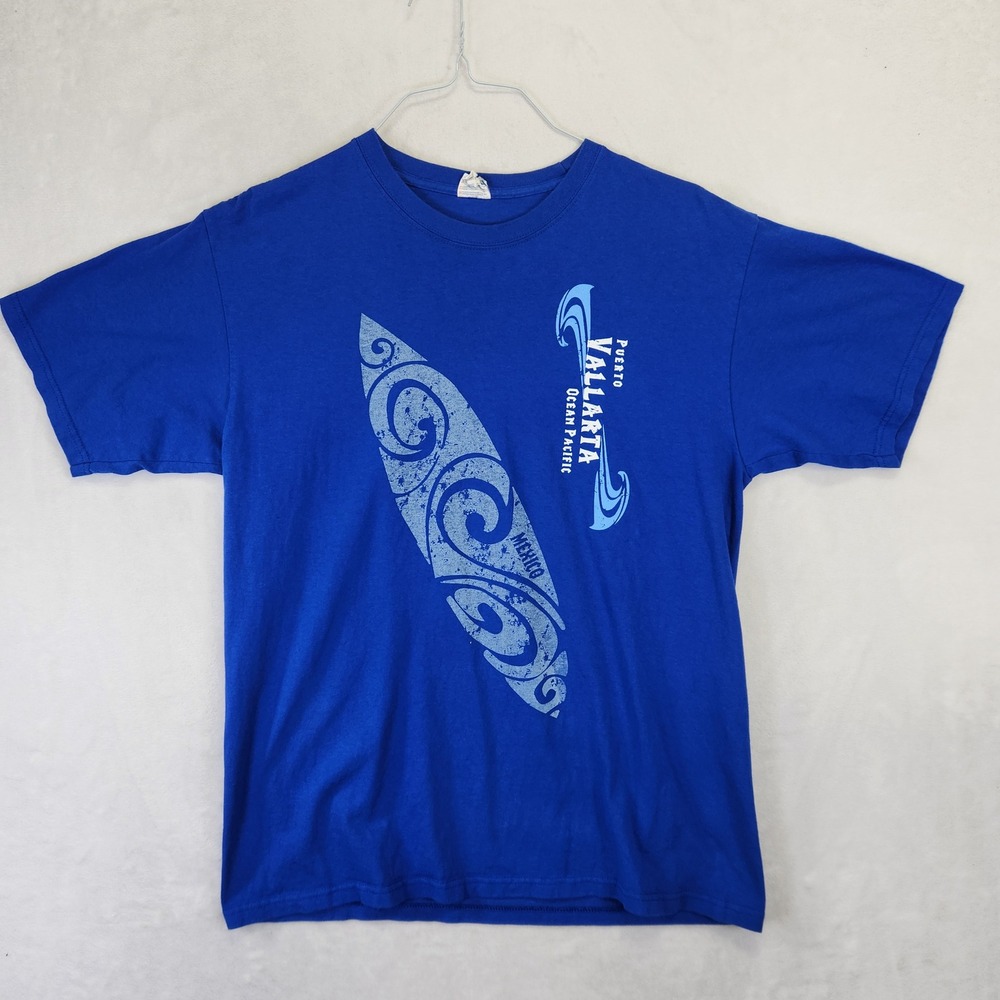 Yazbek Puerto Vallarta Mexico Surfboard Graphic T-Shirt Blue Mens Large L‎